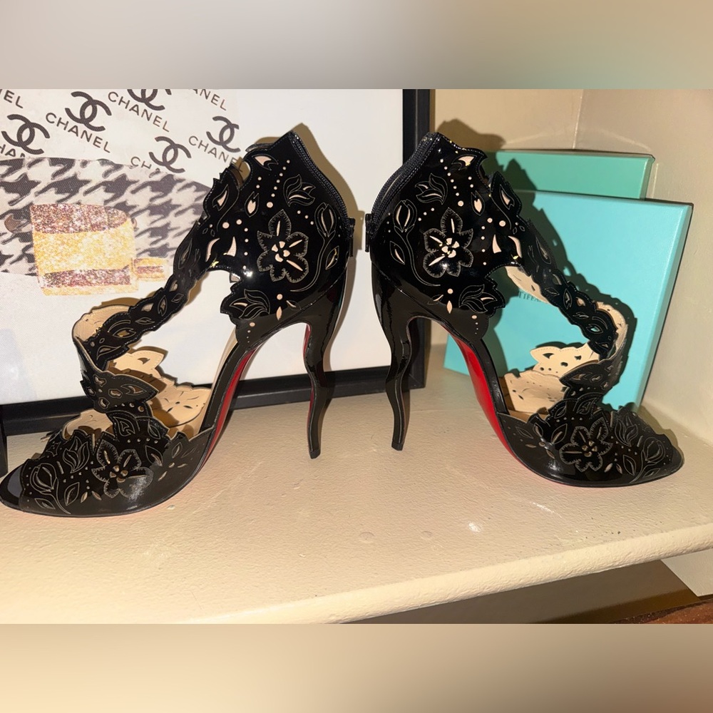 Christian Louboutin Black Floral Cutout Heels